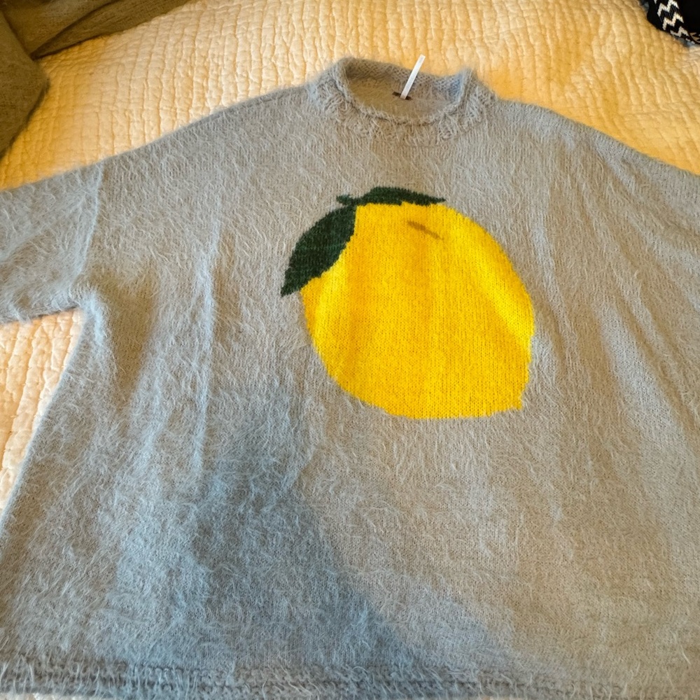 Free People Lemon Graphic Fuzzy Sweater – Size M